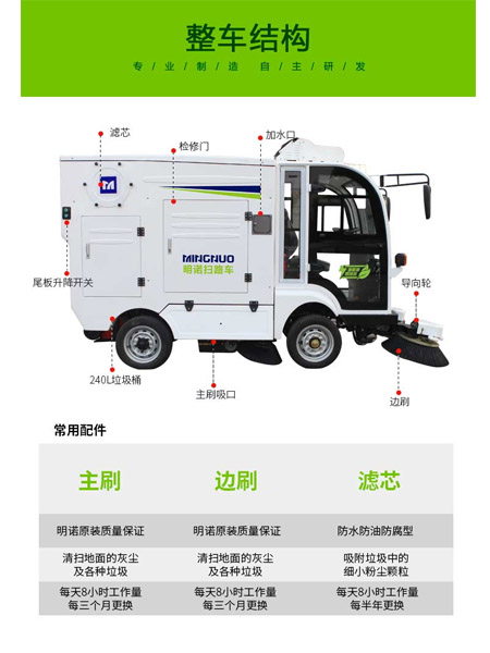四轮扫路车MN-S1800配备240L标准朗县垃圾桶